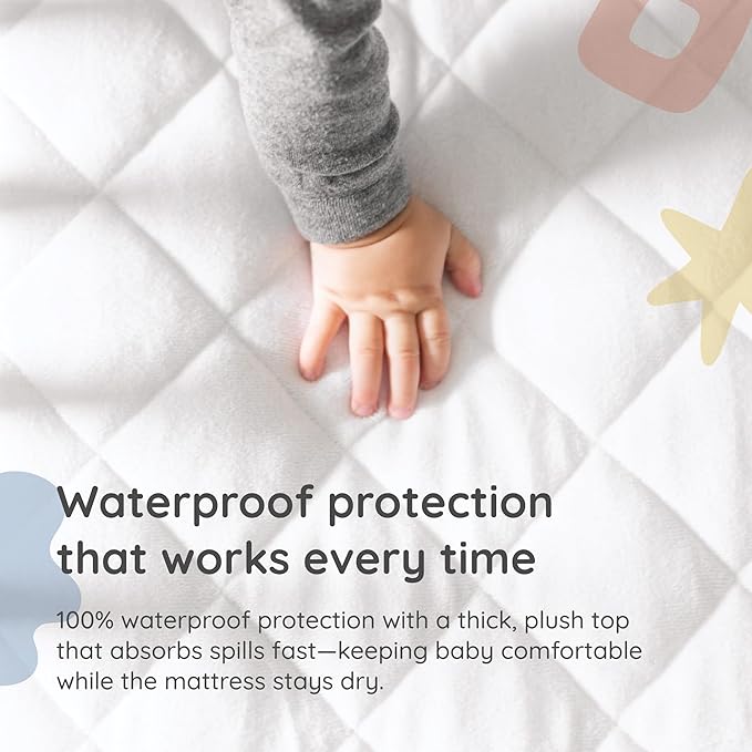 Margaux & May Crib Mattress Protector – 100% Waterproof Baby Crib Mattress Protector Pad, Highly Absorbent Quilted Cover, Oeko-TEX® Certified, Noiseless, Fitted 28" x 52" Standard Crib Fit