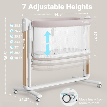 Electric Baby Bassinet, 7 Height Adjustable Rocking Bassinet for Baby, Auto Infant Sleeper with Timer, 12 Lullabies, Wheels, Smart Rocking Crib for Newborns, Beige