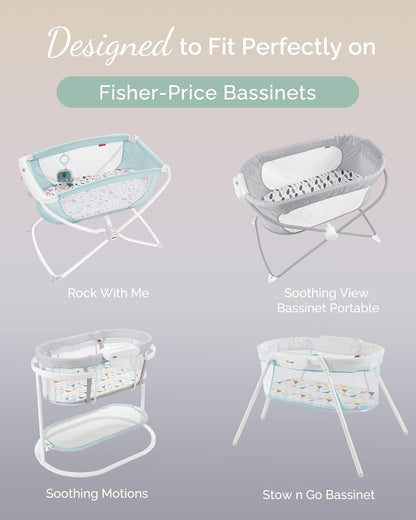 Bassinet Sheets Compatible with Baby Delight Beside Me Dreamer Bassinet, 33x20 for Baby Bedside Sleeper - Buttery Soft, Premium Stretchy Jersey Knit Sheets - Sky + Sage + Cloud, 3 Pack