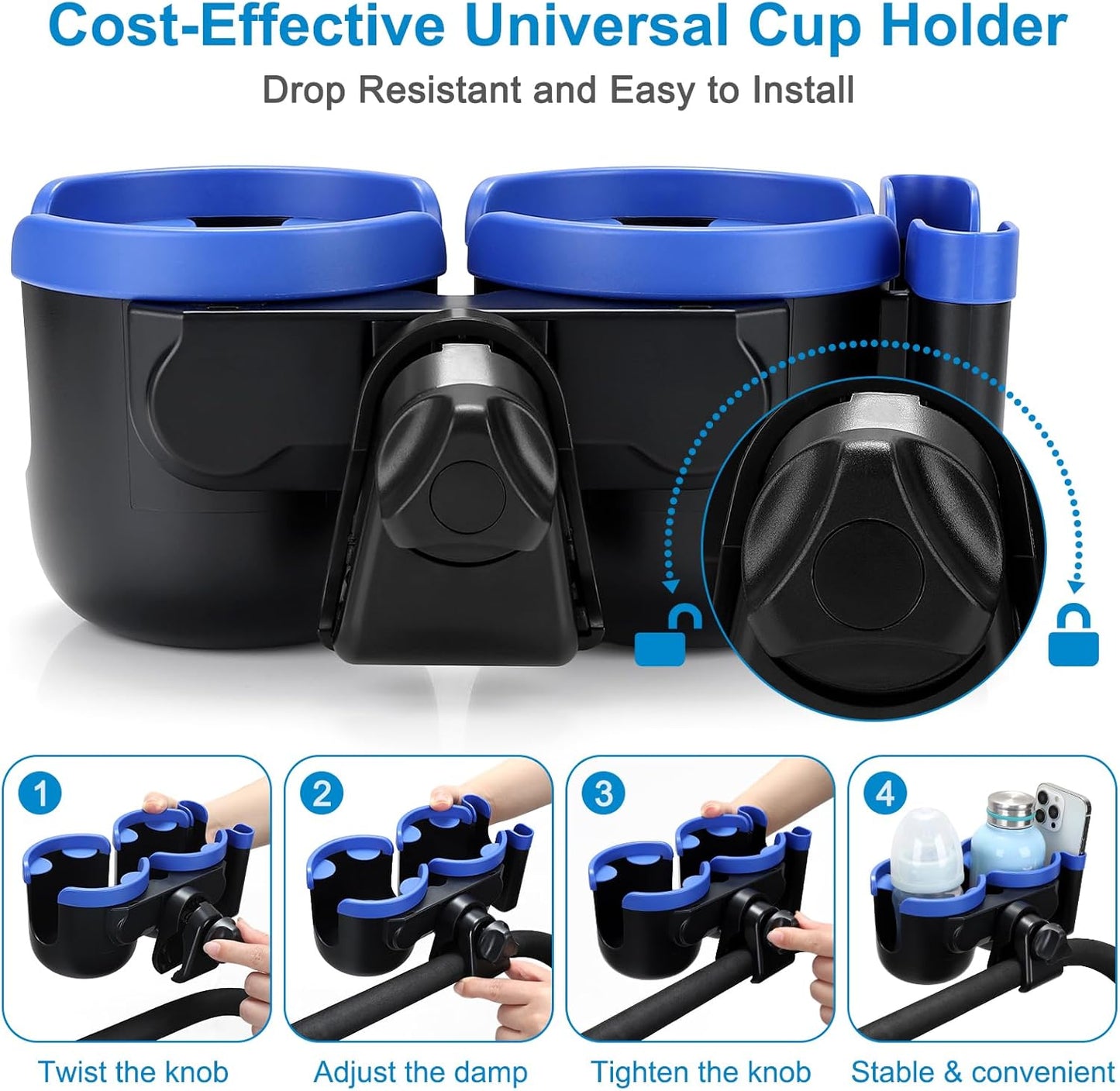 Accmor Stroller Cup Holder with Phone Holder, Bike Cup Holder, Universal Cup Holder for Uppababy Nuna Doona Strollers, 2-in-1 Cup Phone Holder for Stroller Bike Accessory