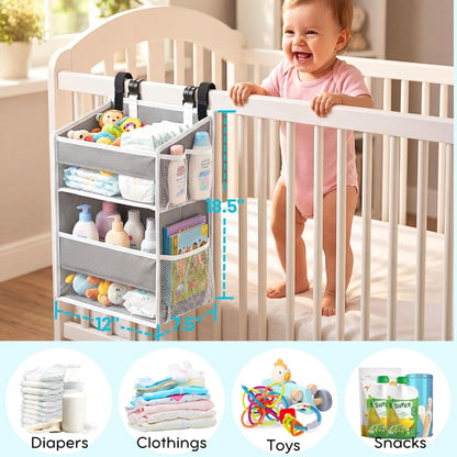 Ofiray-home Hanging Diaper Organizer for Changing Table,Cribs,Car,Playard or Wall & Nursery Organization-Durable 2-Tier Diaper Organizer with Mesh Pockets and Viewable Design, Won't Deform, Light Gray