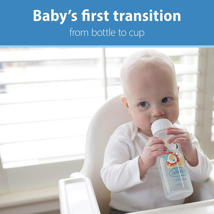 Dr. Brown's Milestones Narrow Sippy Bottle, 100% Silicone Soft Sippy Spout, 8oz/250mL, Flamingo & Bunny, 6m+