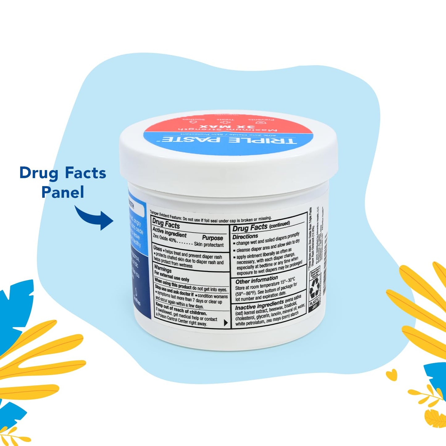 Triple Paste 3X Max Diaper Rash Ointment for Baby, Maximum Strength with 40% Zinc Oxide Ointment for Serious Diaper Rash, 6 oz Tube