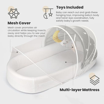 Portable Baby Bassinet- Travel Bassinet for Newborn and Infant, Suitable for Indoor & Outdoor Carry, Lightweight Foldable Washable, Portable Bassinet for Baby Travel, Portable Travel Bassinet, Grey