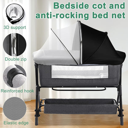Bassinet Cover for Cats - Blackout Breathable Mosquito Net for Baby Bedside Sleepers & Travel Cribs, 2-Way Zipper Bug Canopy Tent to Block Light & Keep Cats Out (Black-Small)