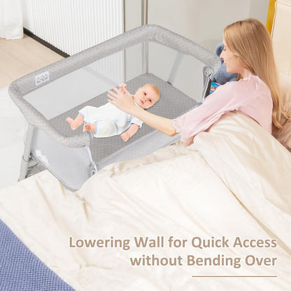 INFANS Over Bed Bassinet for Baby, Bedside Sleeper with Lowering Wall for Easy Access, Safe Close Sleeping, Adjustable Height, Storage, Newborn Infant Girls Boys (White)