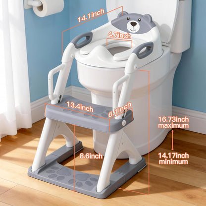 Potty Training Seat, SKYROKU Upgrade Toddler Toilet Seat for Kids Boys Girls, 2 in 1 Potty Training Toilet, Splash Guard Anti-Slip Pad Step Stool,New Sector-Shape Stabilized Base (8899+Grey)