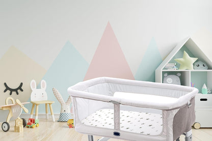 3-Pack Bedside Sleeper Bassinet Sheets | GOTS Certified Organic 100% Muslin Cotton | Ultra Soft & Breathable | 33×20×4” Fitted Sheets | Universal Fit 29–33” x 17–21” Pads