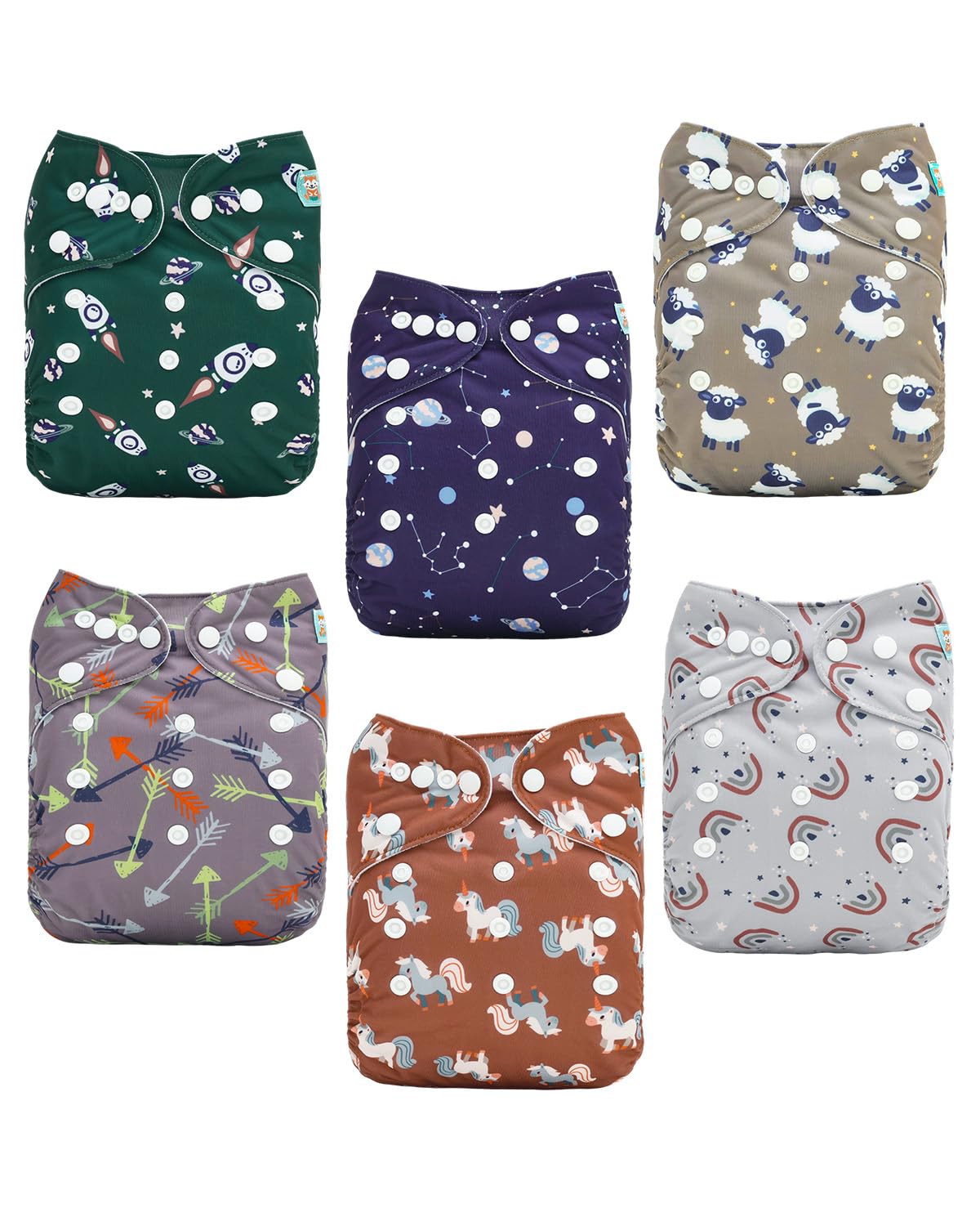 ALVABABY Baby Cloth Diapers 6 Pack with 12 Inserts Cloth Diaper Covers Adjustable Washable Reusable for Baby Girls and Boys