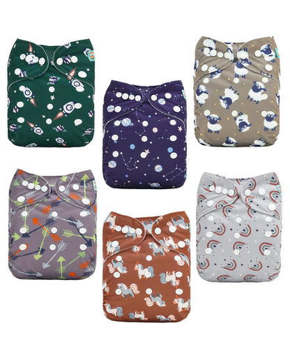 ALVABABY Baby Cloth Diapers 6 Pack with 12 Inserts Cloth Diaper Covers Adjustable Washable Reusable for Baby Girls and Boys