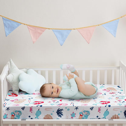 PHF 3 Pack Soft Mini Crib Sheets, Floral & Animal Pack N Play Sheets for Baby Boys Girls, No Slip Universal Fit for Pack N Play, Playard, Portable and Mini Crib Mattresses,Floral & Animal