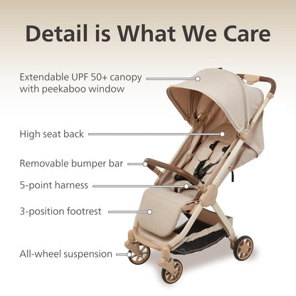 Pika Lightweight Travel Stroller for Airplane – Foldable Compact Baby Stroller, Portable Toddler Strollers with Auto-Folding Design, Adjustable Footrest, UV Canopy, Mesh Window - Up to 55 lbs