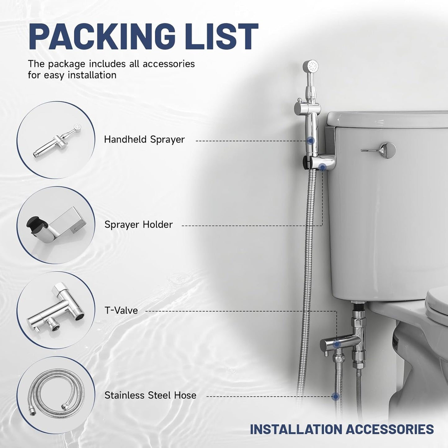 Chrome Handheld Bidet Sprayer for Toilet with Bidet Hose Brass Cloth Diaper Sprayer Bathroom Toilet Attachment for Feminine Wash, Wall Mount or Toilet Mount