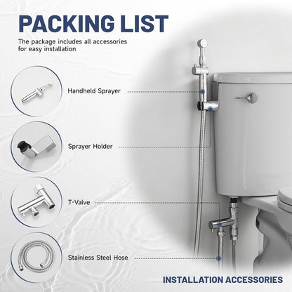 Chrome Handheld Bidet Sprayer for Toilet with Bidet Hose Brass Cloth Diaper Sprayer Bathroom Toilet Attachment for Feminine Wash, Wall Mount or Toilet Mount