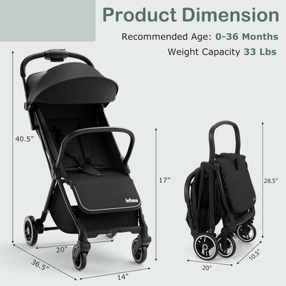 INFANS Ultra-Compact Fold Airplane Ready Travel Stroller, One-Hand Gravity Fold Near Flat Recline Seat, Foldable Toddler Stroller for Infant 6-36 Month