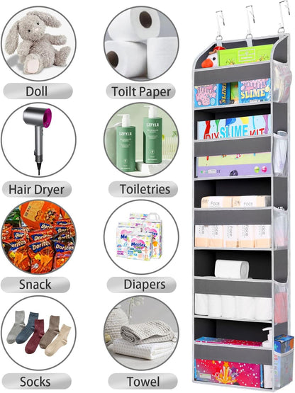 TAHAVICE 1 Pack Over The Door Organizer Storage, Hanging Organizer Closet with 5 Large Pockets 10 Mesh Pockets, 44 lbs Weight Capacity, Behind Door Storage for Nursery Bedroom Bathroom (Dark Grey)