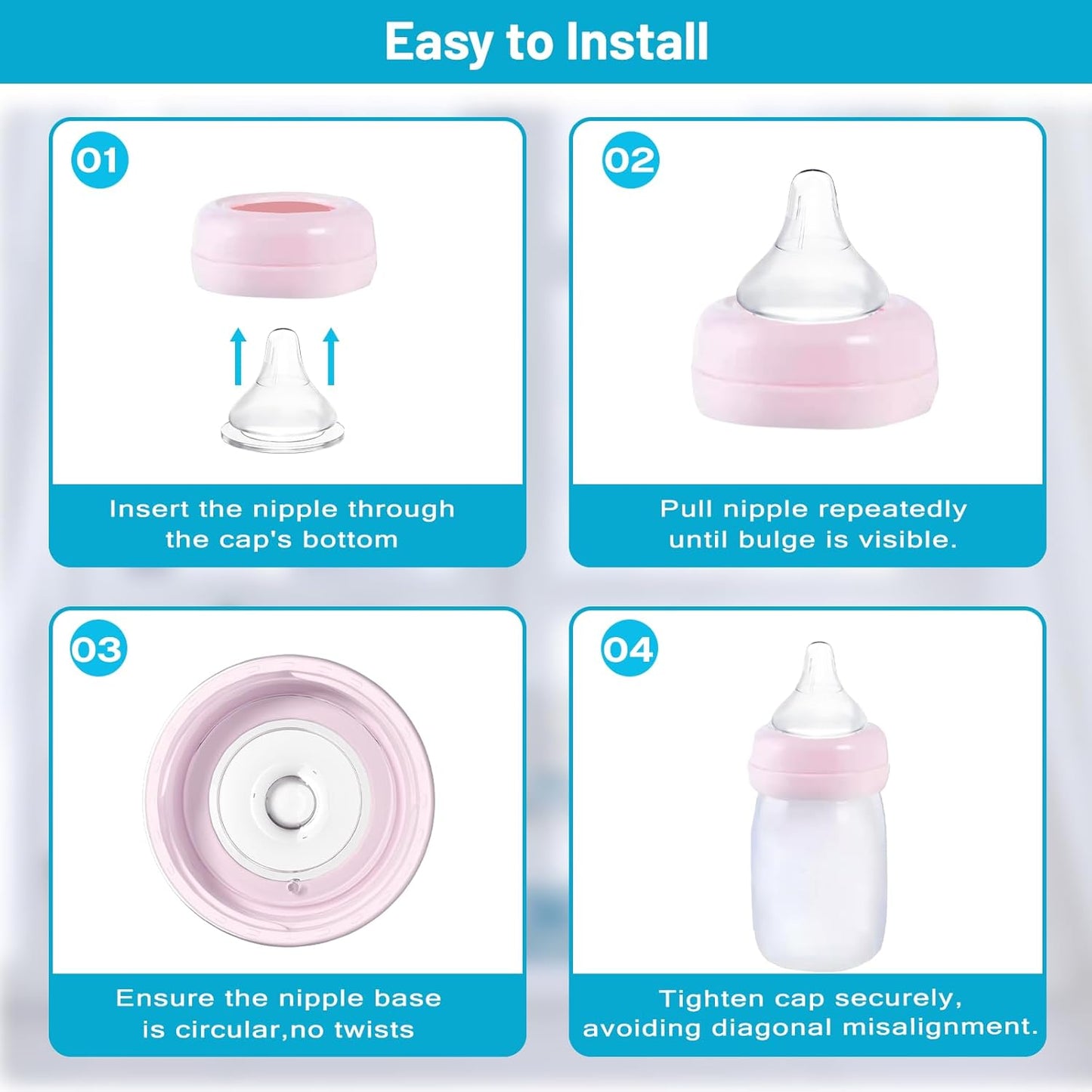 Silicone Bottle Nipples Compatible with Spectra Bottles, Replacement Soft Nipple for Baby 1+ Months, Anti-Colic, BPA-Free, Slow Flow, Size S, 4-Pack