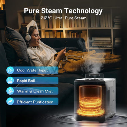 Livatro Stainless Steel Humidifier, 3L Warm Mist Humidifier, Easy Clean with Warm Steam Humidifier, Healthy Air Mist Humidifiers for Bedroom Living Room, with Sleep Mode and Auto-off Setting