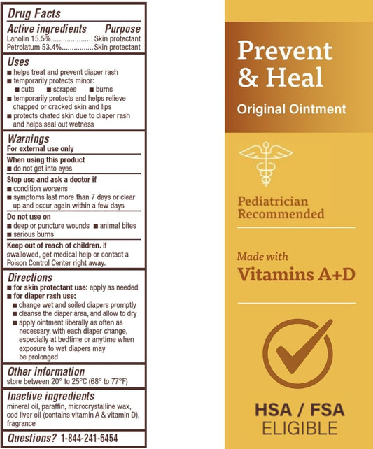 A+D Original Diaper Rash Ointment, Baby Skin Protectant with Lanolin and Petrolatum, Seals Out Wetness, Helps Prevent Diaper Rash, 1.5 Ounce Tube, Packaging May Vary