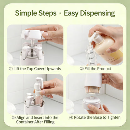 4 in 1 Travel Dispenser Bottle, 4 Pack 30ML Refillable Travel Formula Dispenser Bottles Pump, for Toiletries, with Scale Label Shampoo Lotion Conditioner Cream Storage (Green*2)