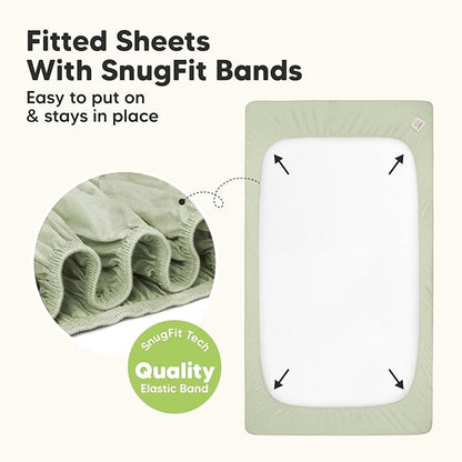 2-Pack Waterproof Baby Crib Sheets for Boys, Girls - 52x28 Viscose Derived from Bamboo Toddler Bed Sheet Neutral, Fitted Crib Mattress Protector Cover for Baby Bedding, Soft & Gentle (Avocado)