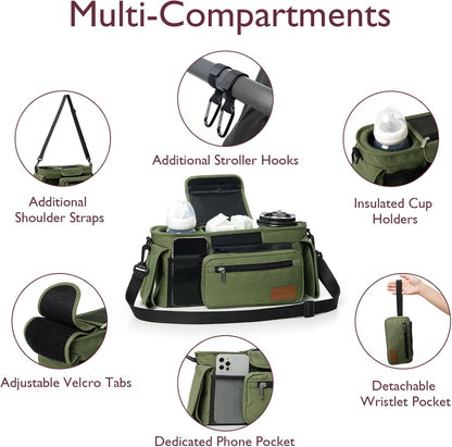 Momcozy Universal Stroller Organizer with Insulated Cup Holder Detachable Phone Bag & Shoulder Strap, Fits for Stroller like Uppababy, Baby Jogger, Britax, BOB, Umbrella and Pet Stroller
