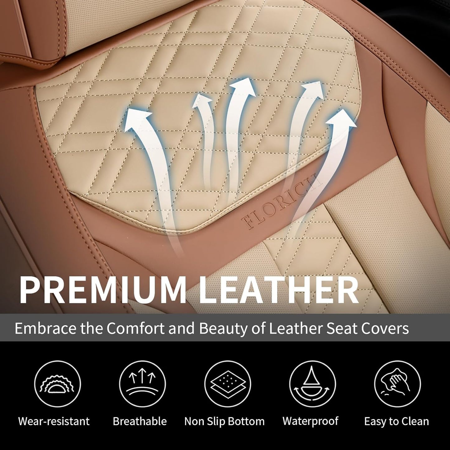 FLORICH Car Seat Covers Full Set, Automotive Seat Covers, Black Car Seat Cover, Waterproof Seat Protectors Universal fit for Car Truck Van SUV - Black