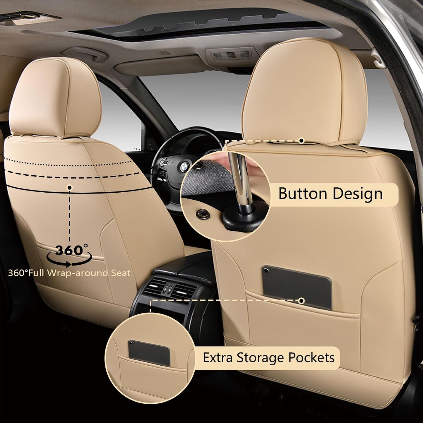 FLORICH Car Seat Covers, Brown Leather Seat Covers for Cars, Faux Nappa Leather Automotive Seat Protectors, Car Seat Cushions Universal Fit for Most Sedans SUVs Trucks - Brown