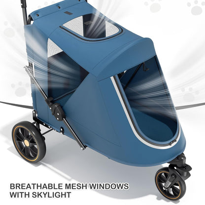 MoNiBloom Large Pet Stroller with Anti-Slip Ramp, Heavy Duty Dog Stroller Up to 99lb, Safe & Gentle Mobility Aid, All-Terrain Wheels, Idea for Injured, Disabled, & Senior Dog