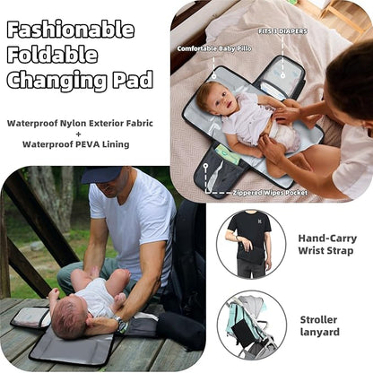 ROSEGIN Diaper Bag Backpack for Dad and Men, Large Travel Baby Bag with Changing Pad, Pacifier Case, Removable Flag Patch - Baby Shower Gifts - Shadow Black
