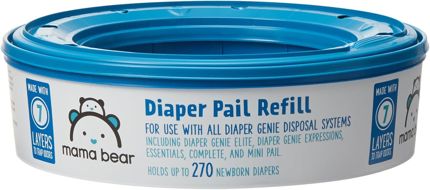 Amazon Brand - Mama Bear Diaper Pail Refills with Odor Control for Diaper Genie Pails, Unscented, 1080 Count (4 Packs of 270 Count)