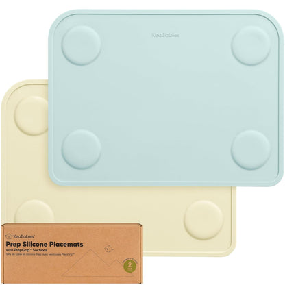 KeaBabies 2pk Silicone Placemats for Toddlers, Kids - 12x9 Non Slip Suction Baby Silicone Placemat for Restaurants, Dining Table,Travel, Easy to Clean, Food Grade/BPA-Free,Small Baby Table Mat(Slate)