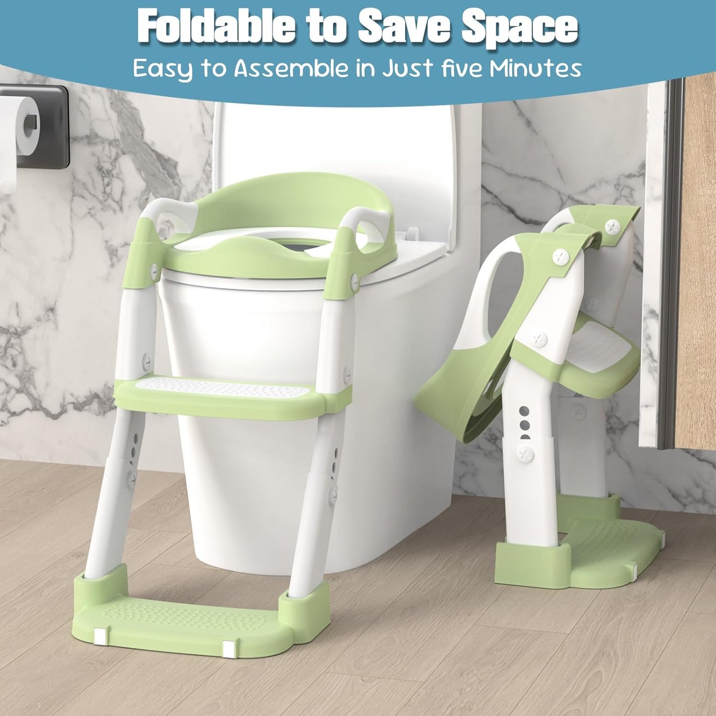 Potty Training Seat, Toddler Potty Training Toilet with Step Stool Ladder for Kids Boys Girls, 3 in 1 Foldable Toilet Seat Potty Chair with Urinals, Splash Guard, Handles, Anti-Slip Pad,Grey
