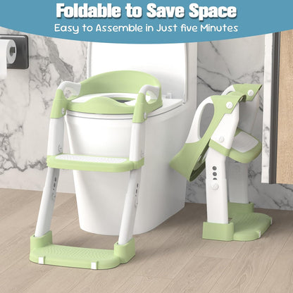 Potty Training Seat, Toddler Potty Training Toilet with Step Stool Ladder for Kids Boys Girls, 3 in 1 Foldable Toilet Seat Potty Chair with Urinals, Splash Guard, Handles, Anti-Slip Pad,Grey