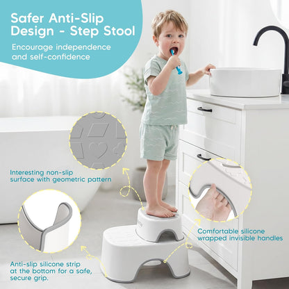 Maliton Baby Potty Training Seat with Step Stool, Potty Training Toilet for Boys Girls, Anti-Slip Toddler Stool for Bathroom, Kitchen, Toddler Toilet Seat Set(One Potty Seat+Two Step Stool for Kids)