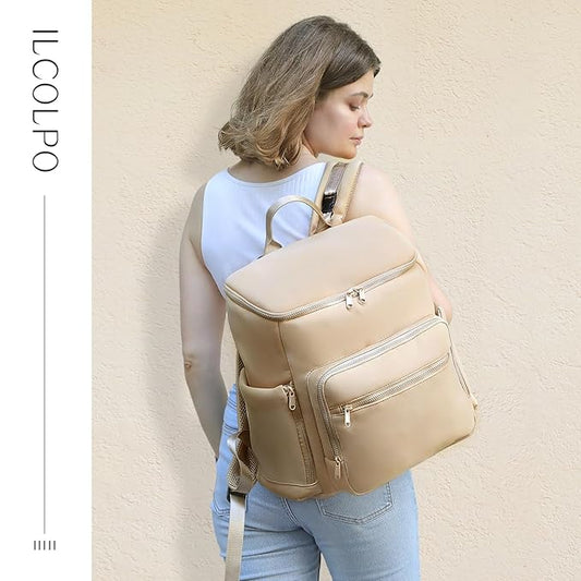 Diaper Bag Backpack, Neoprene Bag Backpack, Large Diaper Backpack with 16 Diaper Bag Organizers, 4 Insulated Pockets, Lighweight Travel Baby Bag with Changing Pad for Mom & Dad, Apricot