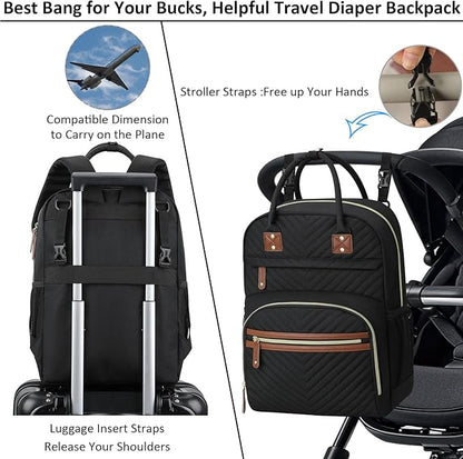 Tenot Diaper Bag Backpack for Women Large Capacity with Insulated Pockets Multifunctional Diaper Bags For Baby Girl Boy Waterproof Baby Bags For Mama Maternity Travel Bag Black