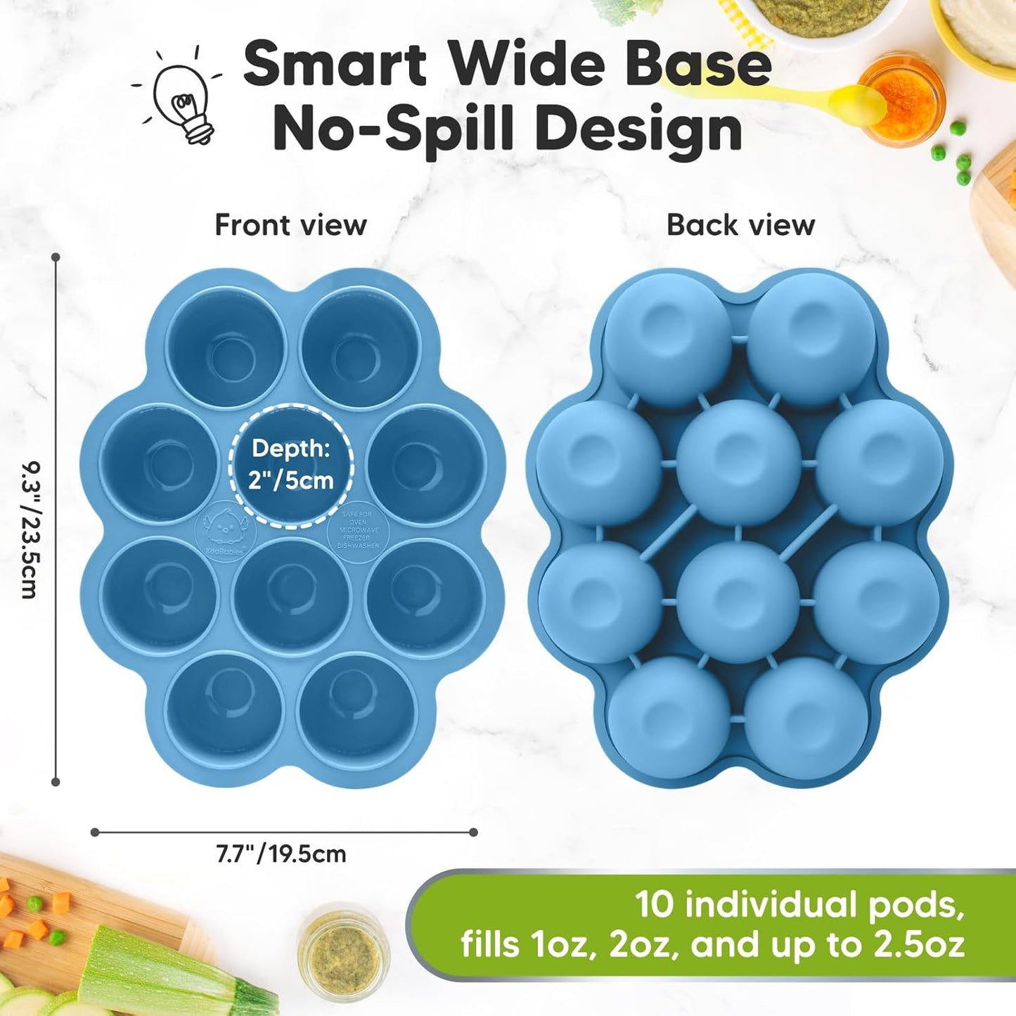 KeaBabies Silicone Food Freezer Trays with Lid, 2oz x 10 Pods Baby Food Storage Containers, Easy Puree Meal Prep, Breast Milk Silicone Freezer Molds, Dishwasher, Microwave Safe, BPA-Free (Chai Latte)