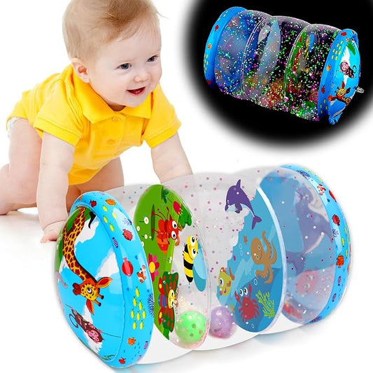 Crawling & Walking Baby Toys 6-12 Months Glowing Jumbo Inflatable Rolling Infant Toy 7 8 9 10 12-18 Month Old Tummy Time Sensory Development Light Up Toys for 1 2 Year Old Boy Girl Birthday Gifts