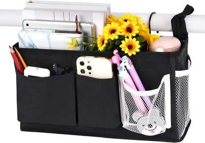 Loghot Bedside Caddy/Bedside Storage Bag Hanging Organizer for Bunk and Hospital Beds,Dorm Rooms Bed Rails,Can be Placed Glasses,Books,Mobile Phones,Keys (White)