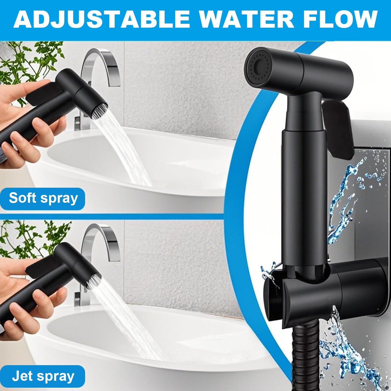 Handheld Bidet Sprayer for Toilet, Adjustable Stainless Steel Bathroom Bidet Sprayer Attachment Set with Hose for Baby Cloth Diaper, Leakproof High Pressure Toilet Muslim Shower Jet