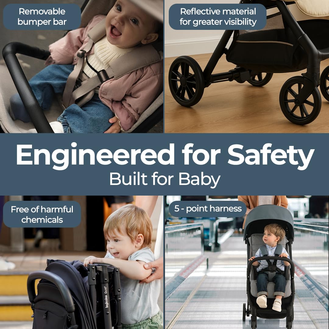 Inglesina Quid 2 Stroller - Midnight Blue - Ultra Compact Lightweight Travel Stroller, Babies and Toddlers, Airplane Overhead, Foldable, Reclining Seat, Collapsible Canopy, 3 Months - 50 lbs, BPA Free