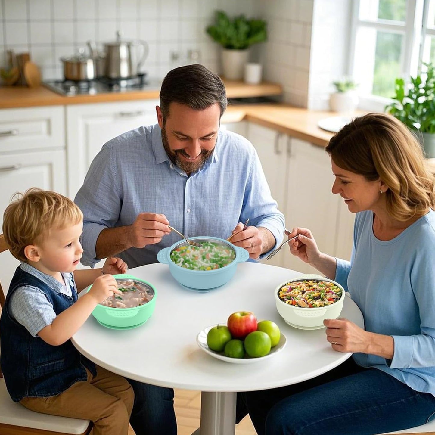 BUSOHA 3 Pack Stainless Steel Baby Bowls with Lid – 2-in-1 Toddler Feeding Bowl Heat-Resistant Spill-Proof Plate Suction Bowls for Kids Baby Toddler Food Feeding