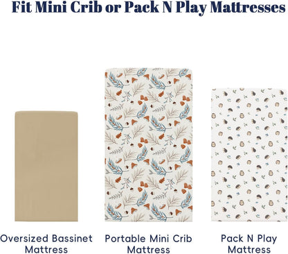 PHF 3 Pack Soft Mini Crib Sheets, Floral & Animal Pack N Play Sheets for Baby Boys Girls, No Slip Universal Fit for Pack N Play, Playard, Portable and Mini Crib Mattresses,Floral & Animal