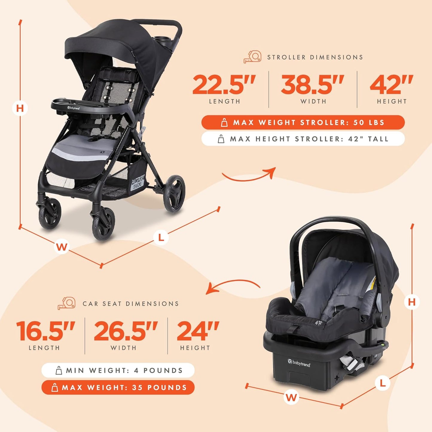 Baby Trend Sonar Cargo 3-Wheel Travel System, Desert Sage