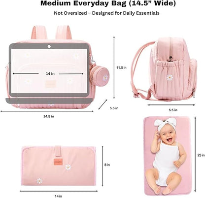 GOBABYMART Diaper Bag Backpack, Medium Maternity baby bag & Changing Pad, Diaper Bag Tote, Insulated Pockets, Hospital Bag (Medium - Pink Flowers)
