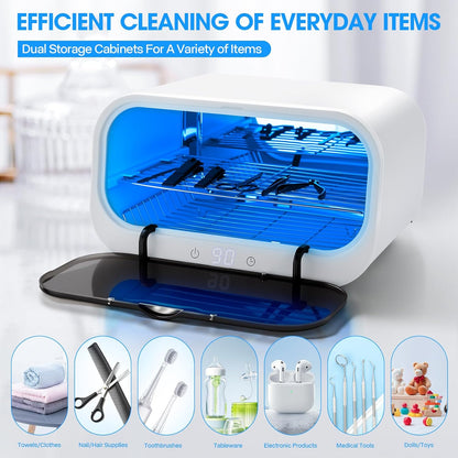 Nail Tool Sterilizer Cleaning Cabinet, LXIANGN Smart Sterilizer for Esthetician 12L Double Layer Large Capacity Cleaner Box Machine for Beauty Salons, Spas, Baby Bottle, Toys, Home Use (White)