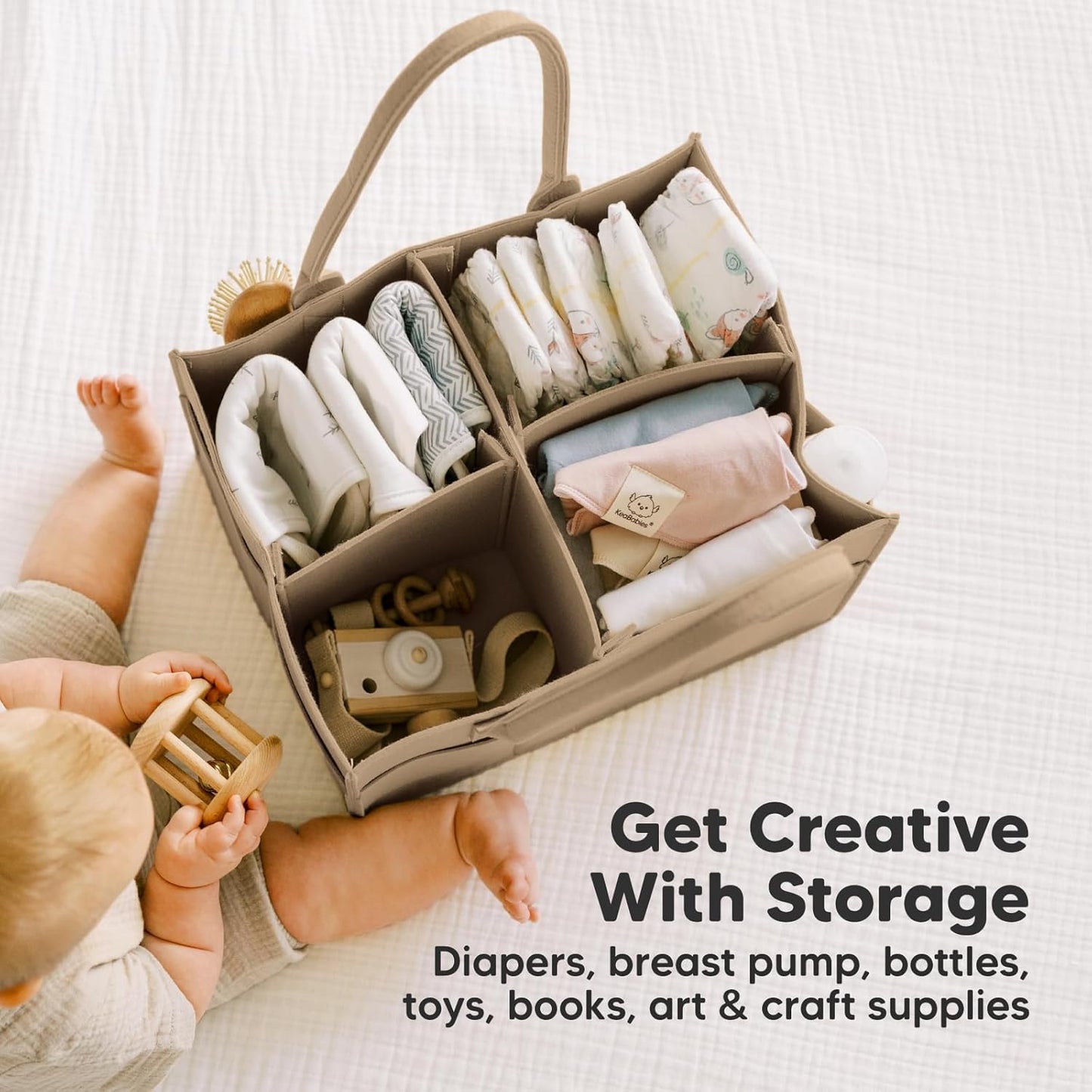 KeaBabies Baby Diaper Caddy Organizer with Handle - Portable Baby Car Organizers and Storage for Nursery, Changing Table, Large Shower Gift Basket for New Mom Gifts & Boy Girl Registry (Mystic Gray)
