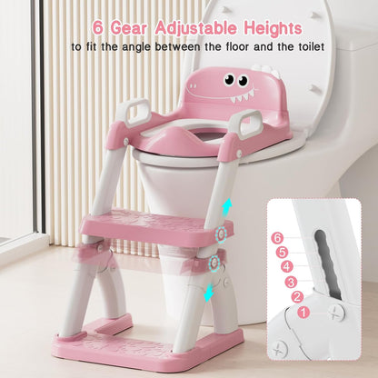 Potty Training Seat, Toddler Toilet Seat for Kids Boys Girls, 2 in 1 Potty Training Toilet for Kids, Splash Guard Anti-Slip Pad Step Stool, Adjust High Potty Chair for Toddler Kid Boys Girls