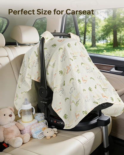 100% Muslin Cotton Car Seat Cover for Baby, Soft Breathable Car Seat Canopy, Universal Infant Carseat Cover Sun Protector, Lightweight Summer Stroller Cover for Boys Girls - Strawberry